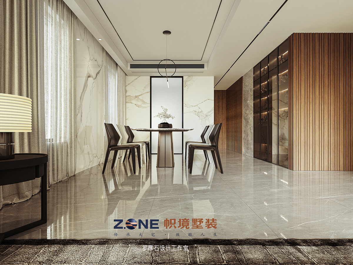 萬科紫臺260㎡雅致現(xiàn)代大平層 裝修案例效果圖-4一層餐廳水印