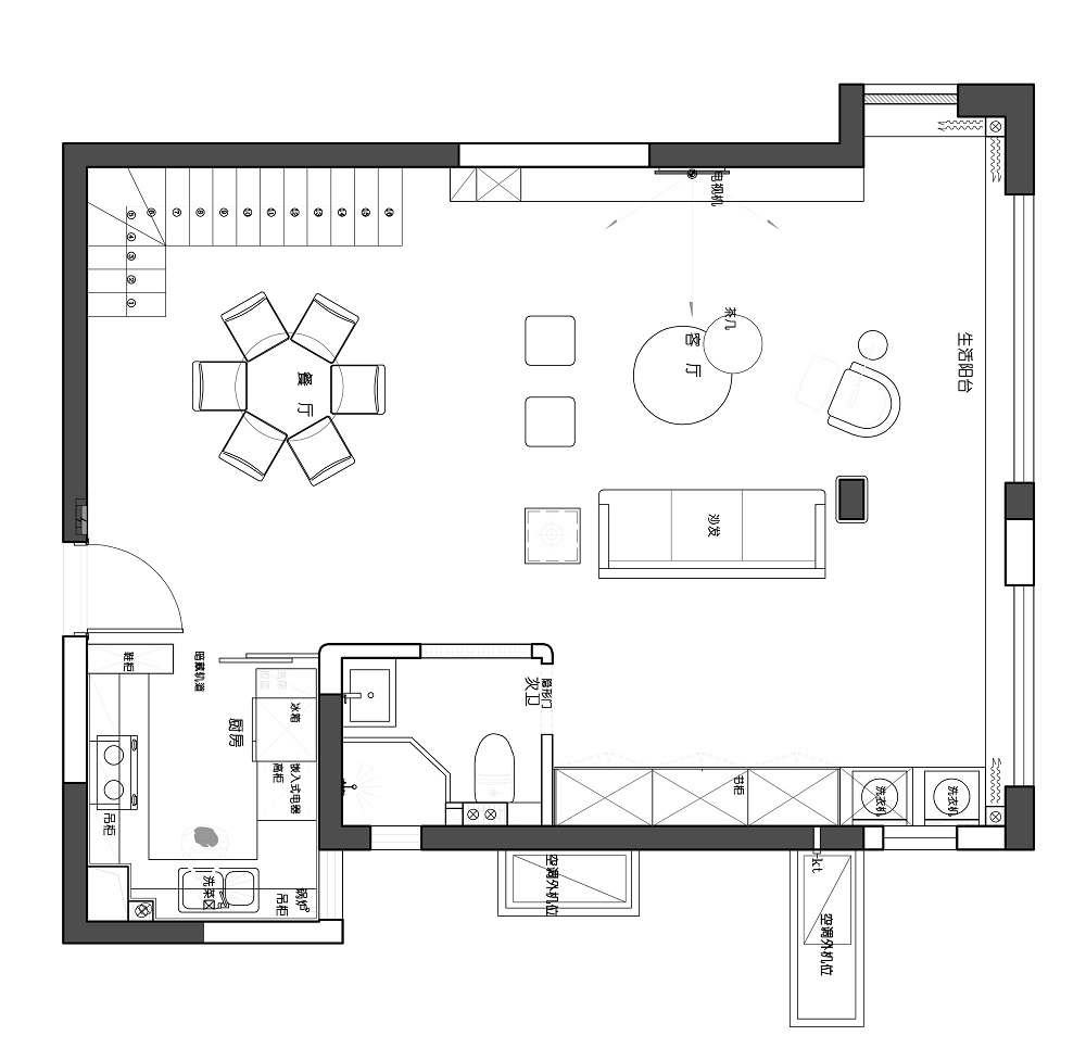 建發(fā)中央公園140㎡新裝飾主義復(fù)式 裝修案例效果圖-一層平面圖