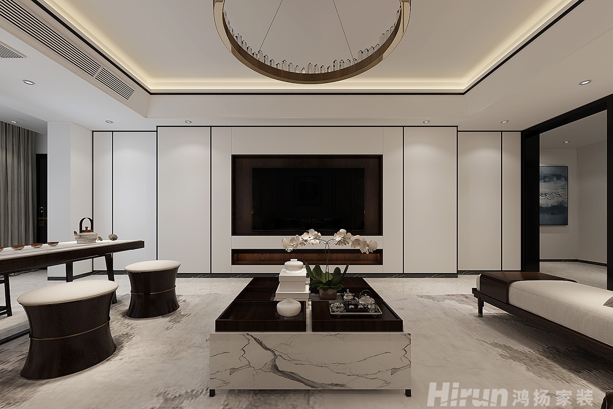 中房金色荷塘160㎡復(fù)合寫意三居室 裝修案例效果圖-2
