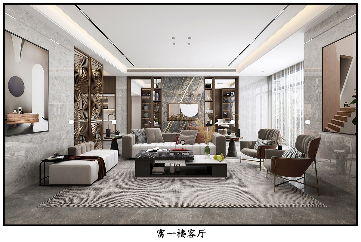 奧園廣場450㎡雅致現代別墅 裝修案例效果圖-1