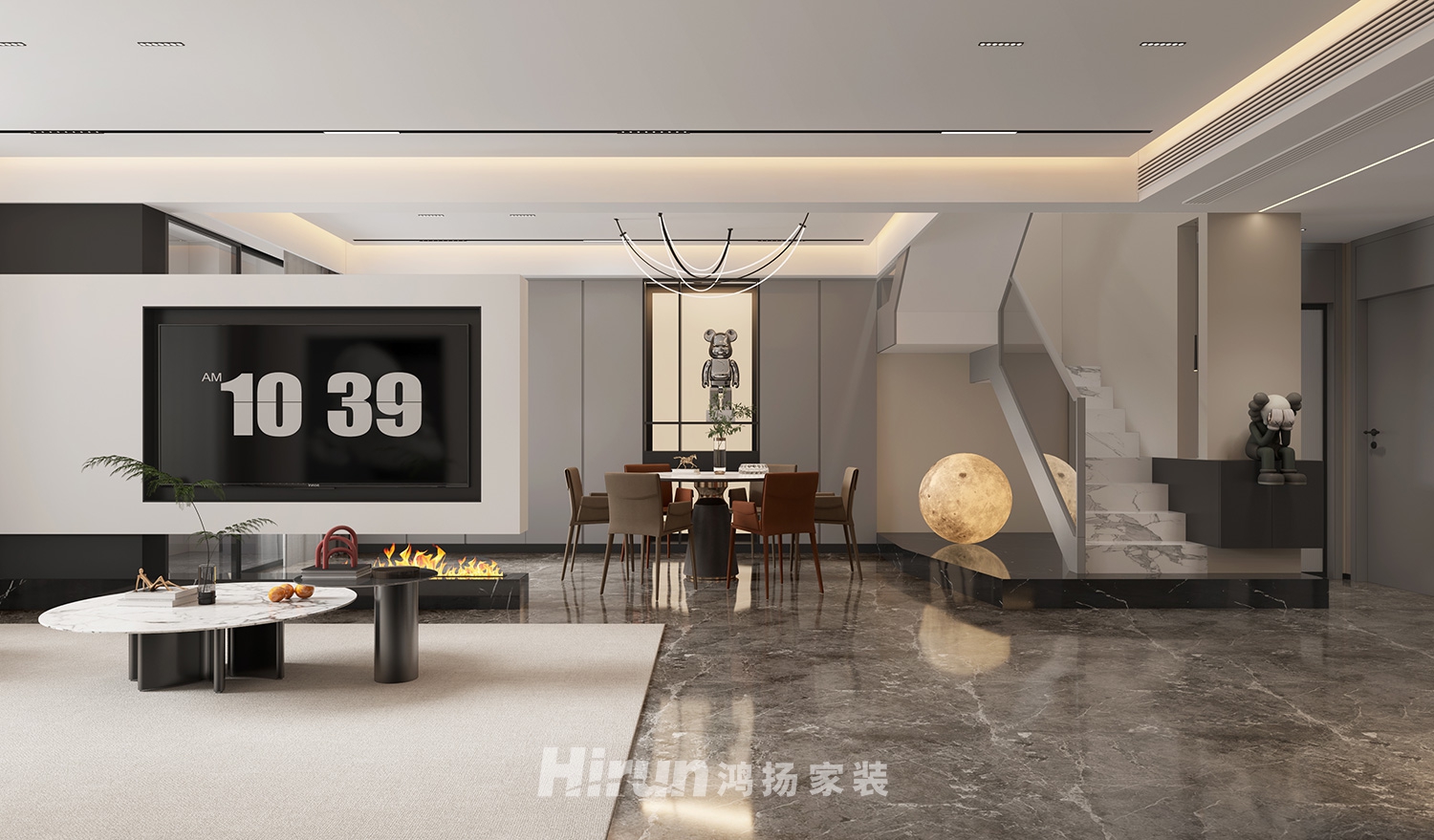 建發(fā)央著160㎡雅致現(xiàn)代復(fù)式 裝修案例效果圖-1