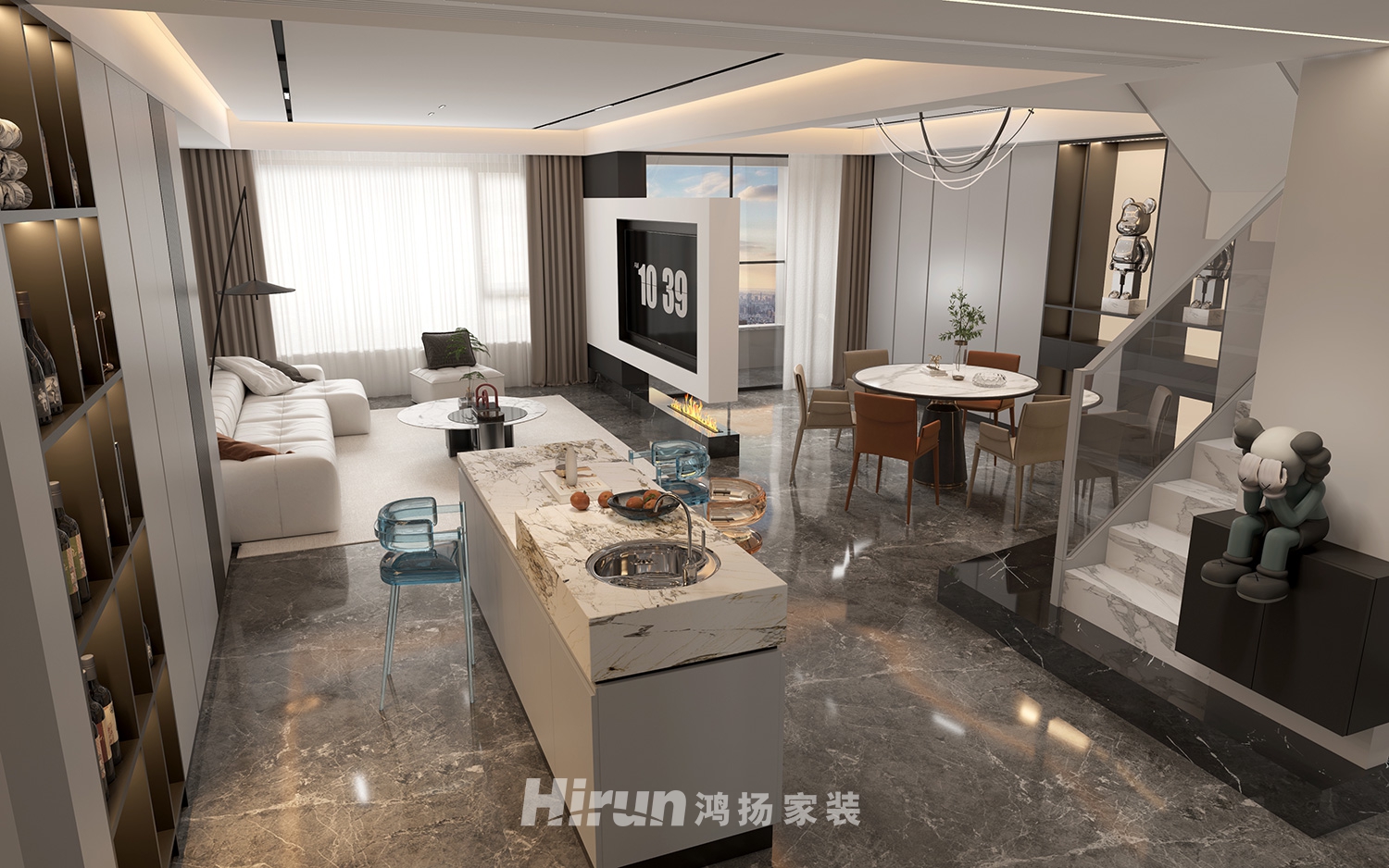 建發(fā)央著160㎡雅致現(xiàn)代復(fù)式 裝修案例效果圖-2