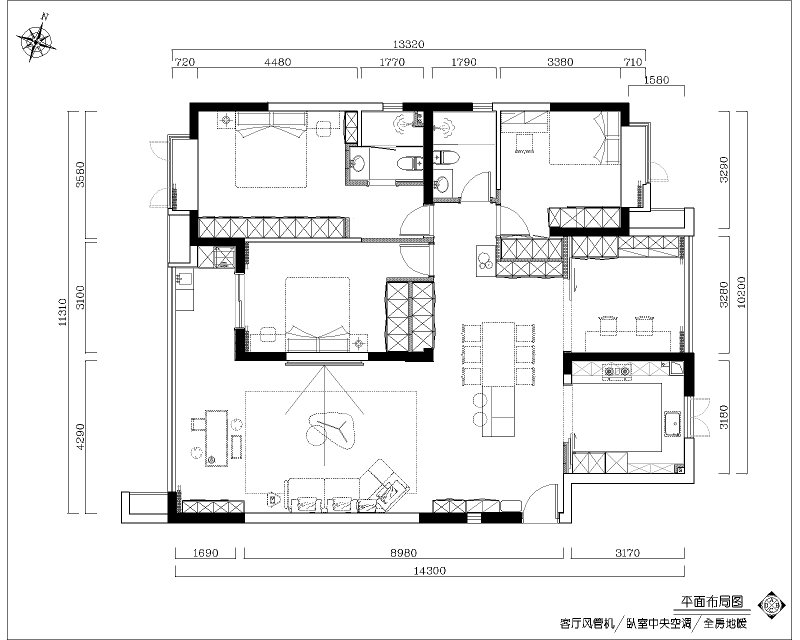 東風映1897160㎡北歐之光四居室 裝修案例效果圖-1