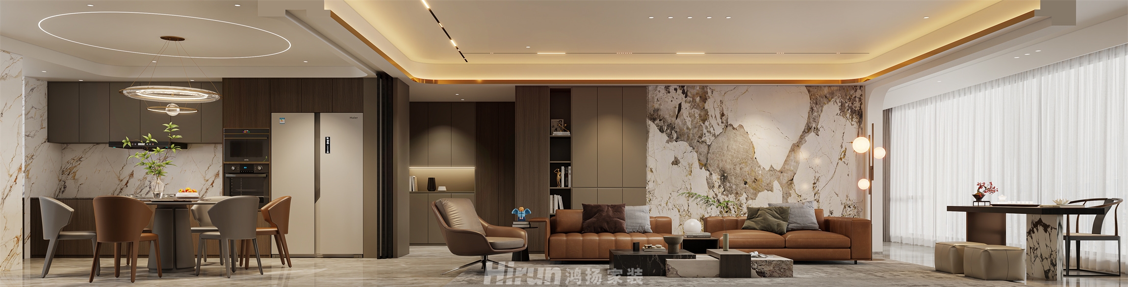 建發(fā)玖洲和璽180㎡新裝飾主義四居室 裝修案例效果圖-1