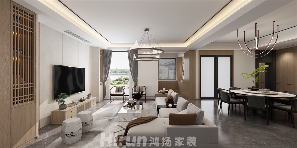 湘江富力城380㎡復(fù)合寫意別墅 裝修案例效果圖-2