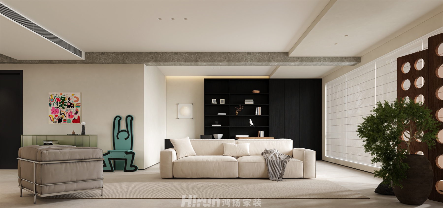 建發玖洲和璽150㎡藝術室界三居室 裝修案例效果圖-1