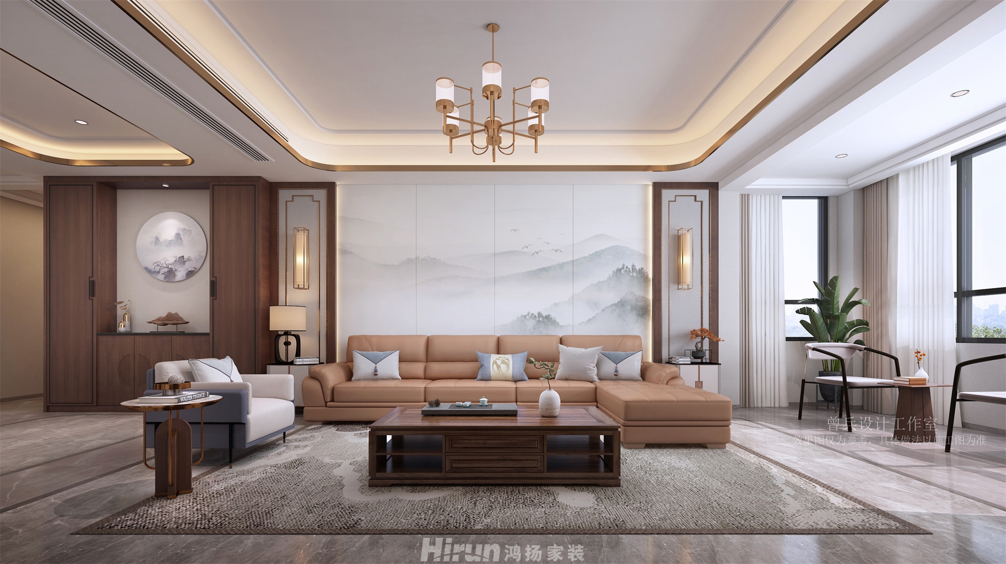 鑫遠(yuǎn)紫樾香山220㎡復(fù)合寫(xiě)意復(fù)式 裝修案例效果圖-3