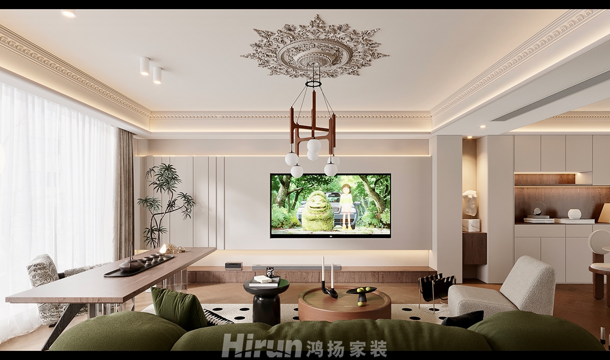 建發(fā)玖洲觀瀾140㎡復(fù)古風(fēng)潮四居室 裝修案例效果圖-1